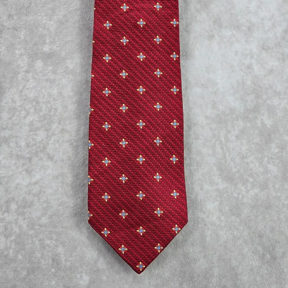 Jos. A. Bank Red Blue Floral Weave Geometric Silk Executive Italy Neck Tie Men's